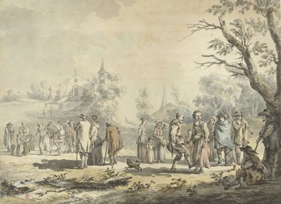 Dansande bönder och åskådare i en by La Fete du village (titel på objekt) av Jean Jacques de Boissieu
