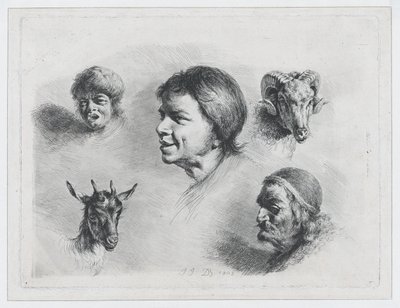 Studie av fem huvuden, 1803. av Jean Jacques de Boissieu