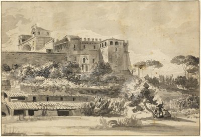 Utsikt över en italiensk villa och trädgårdar (Vatikanens Belvedere) av Jean Jacques de Boissieu