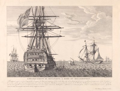 Napoleon kapitulerar för kapten Frederick Lewis Maitland den 15 juli 1815, ca 1815 (etsning) av Jean Jerome Baugean