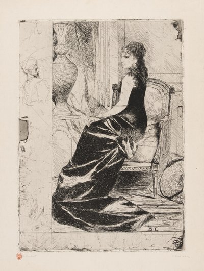 Kvinna i svart, ca 1876 (etsning på krämfärgat papper) av Jean Joseph Benjamin Constant
