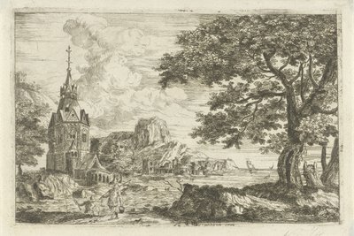 Fiskare vid en kyrka vid en kust av Jean Joseph Hanson