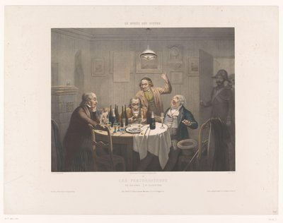 Polisen avbryter en grupp drickande män Les perturbateurs / The Disturbers / Die Polizeistunde (titel på objekt) Museum of the Laughers (serietitel) Le musée des rieurs (serietitel på objekt) av Jean Julien Jacott