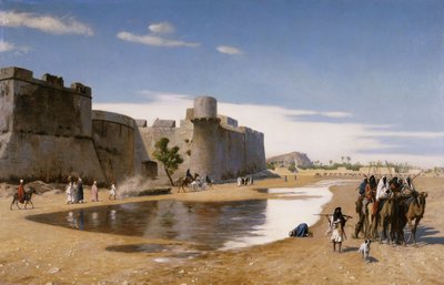 En arabisk karavan utanför en befäst stad, ca 1895 av Jean Leon Gerome