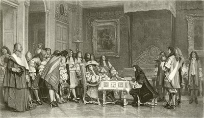 Moliere vid frukost med Louis XIV (gravyr) av Jean Leon Gerome
