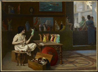 Den antika keramikmålaren: Skulptur blåser liv i måleriet, 1893 av Jean Leon Gerome