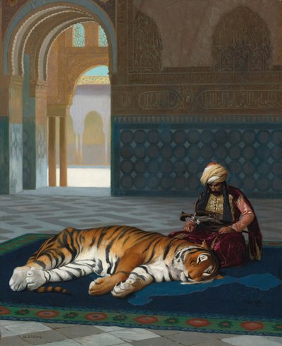 Tigern och väktaren (olja på duk) av Jean Leon Gerome