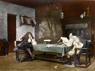Författarna Jean-Baptiste (Jean Baptiste) Poquelin dit Moliere (1622-1673) och Pierre Corneille (1606-1684). 1800-talet (litografi efter målningen av Jean-Leon (Jean Leon) Gerome) av Jean Leon Gerome