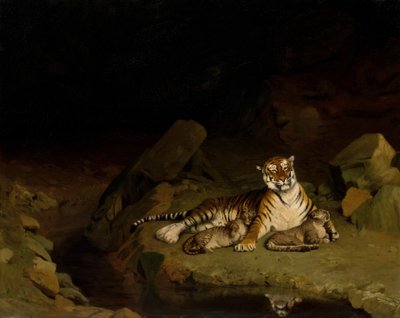 Tiger och ungar, ca. 1884. av Jean Leon Gerome