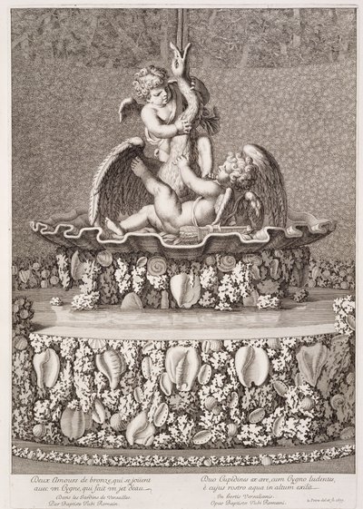 Fontän med två amoriner och en svan, designad av Jean-Baptiste Tuby, i Versailles, 1677 av Jean Lepautre