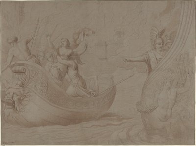 The Abduction of Helen of Troy (penna och svart bläck med brun lavering på grått liggande papper) av Jean Lepautre