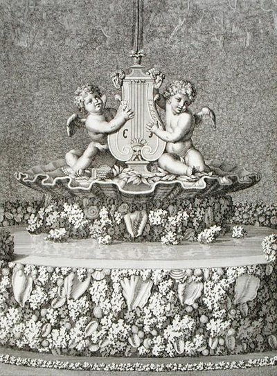 Två amoriner som håller en lyra, en fontän i Versailles av Jean Lepautre