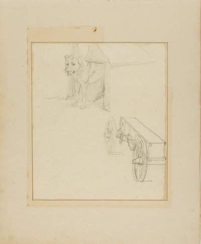 Hund som står i hundkoja och studie av en ammunitionsvagn av Jean Louis André Théodore Géricault