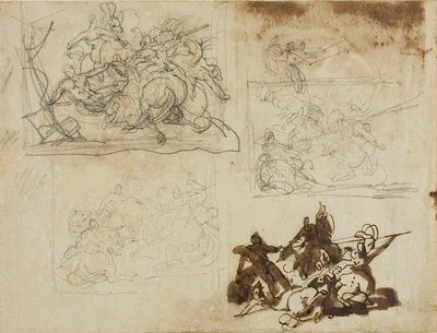 Fyra skisser för ett kavallerislag av Jean Louis André Théodore Géricault