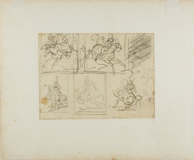Fyra skisser av en beriden trumpetare och en polsk lansiär av Jean Louis André Théodore Géricault