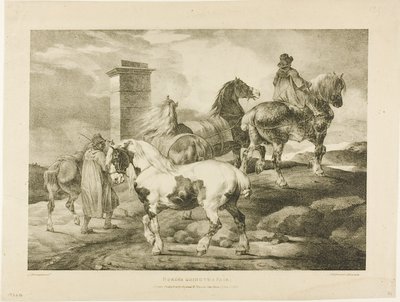 Hästar på väg till en mässa, plansch 3 från Olika motiv Tecknade efter livet på sten av Jean Louis André Théodore Géricault