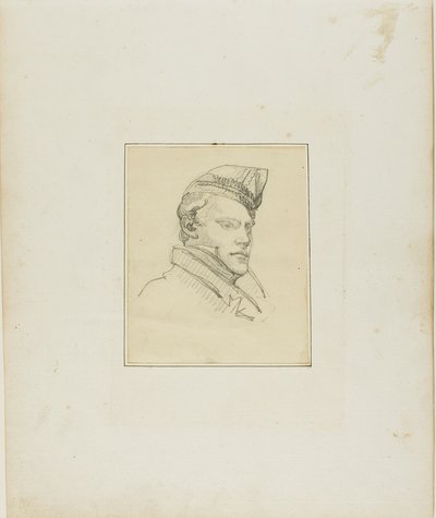 Porträtt av en ung man med militärkeps av Jean Louis André Théodore Géricault