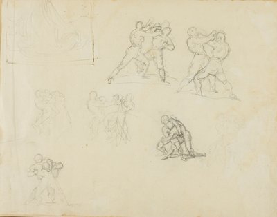 Sju skisser av par av boxare eller brottare av Jean Louis André Théodore Géricault