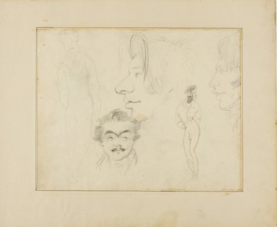 Blad med karikatyrer av Jean Louis André Théodore Géricault