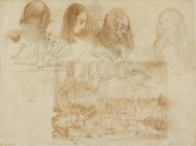 Sex skisser av en Chasseur vid sidan av sin häst av Jean Louis André Théodore Géricault