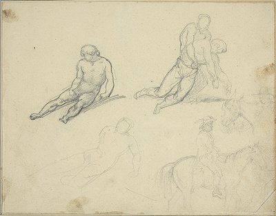 Skisser: Liggande naken, man som stödjer kroppen av av Jean Louis André Théodore Géricault