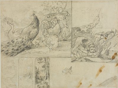 Skisser till dekorativa landskaps- och djurkompositioner av Jean Louis André Théodore Géricault