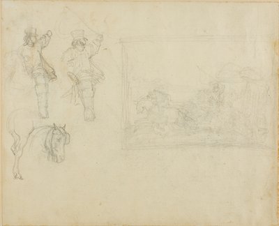 Skisser av postiljoner och en diligens av Jean Louis André Théodore Géricault