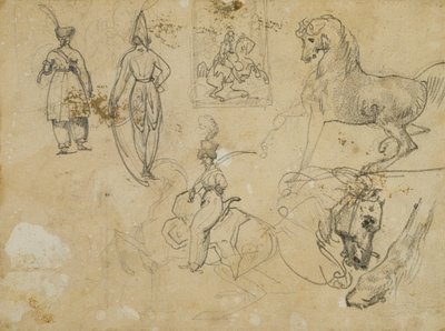Skisser av ryska officerare och hästar av Jean Louis André Théodore Géricault