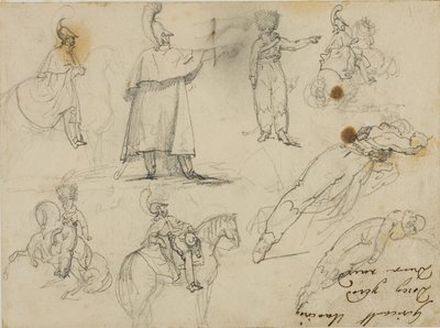 Skisser av soldater och hästar av Jean Louis André Théodore Géricault