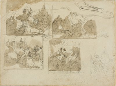 Skisser av ett kavallerislag och en hunds framtassar av Jean Louis André Théodore Géricault