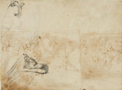 Skisser av ett ryttarslag och huvudet av en vinthund av Jean Louis André Théodore Géricault