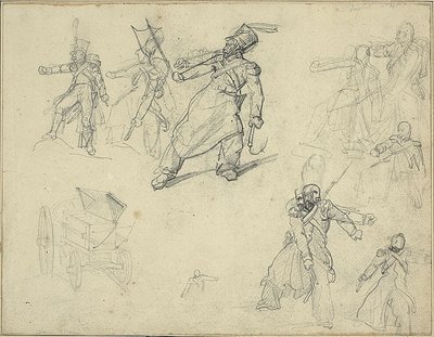 Studier av en grenadjär och en ammunitionsvagn av Jean Louis André Théodore Géricault