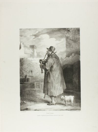The Piper, plansch 1 från Various Subjects Drawn from Life and on Stone (Den engelska sviten) av Jean Louis André Théodore Géricault