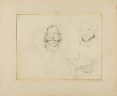 Tre karikatyrer av huvuden av Jean Louis André Théodore Géricault