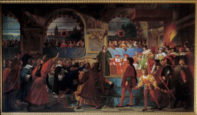 Kung Ludvig XII utropade folkets fader till Generalstaterna i Tours den 14 maj 1506. Denna titel ges till honom för att han minskade storleken, skatt som betalas av allmogen. Målning av Jean Louis Bezard (1799-1861) av Jean Louis Bezard