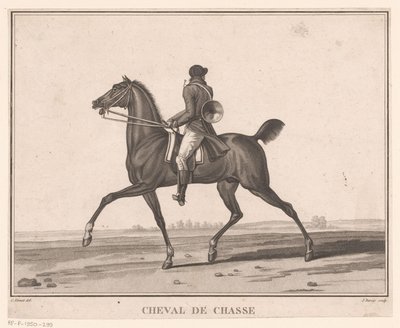 Ryttare till häst med jakthorn Cheval de Chasse (titel på objekt) Sujets de chevaux (serietitel) av Jean Louis Darcis