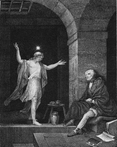 Hesper dyker upp för Columbus i fängelset, 1800-talet. av Jean Louis Delignon