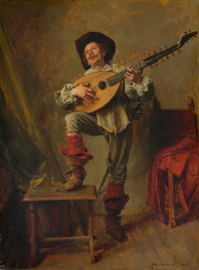 Soldat som spelar theorbo, 1865. av Jean Louis Ernest Meissonier