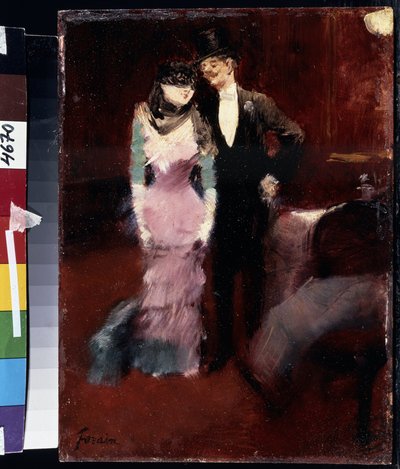 Avgång för en maskerad bal på Parisoperan. Målning av Jean-Louis Forain (Jean Louis Forain av Jean Louis Forain