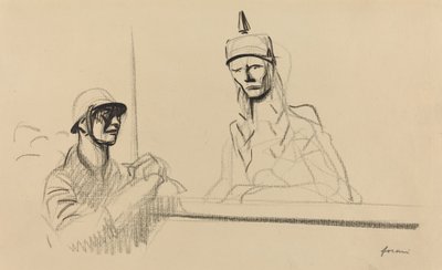 Fransk soldat tilltalar Germania, ca. 19141919. av Jean Louis Forain