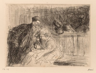 Advokaten talar med den åtalade. av Jean Louis Forain