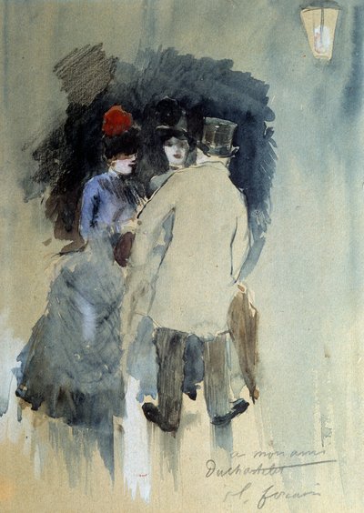 Mötet Akvarell av Jean Louis Forain (1852-1931) 1900-talet. av Jean Louis Forain