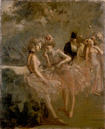 Scen i en teaters vingar, c1870-1900 av Jean Louis Forain