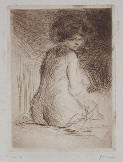 Seatetd naken kvinna från ryggen. av Jean Louis Forain