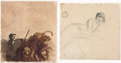 Soldat i en skyttegrav (recto) Liggande kvinna (terso) av Jean Louis Forain
