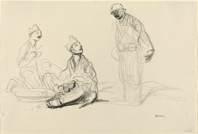 Soldater som förbereder en måltid, c. 19141919. av Jean Louis Forain