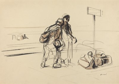 Två franska soldater nära en anslagstavla, ca. 19141919. av Jean Louis Forain