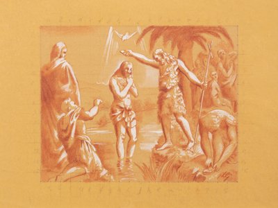 The Baptism of Christ (gouache & sanguine på papper) av Jean Louis Gampert