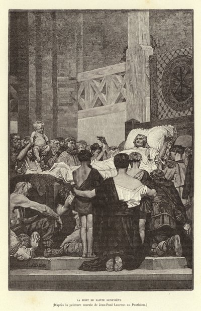 La Mort de Sainte Genevieve. St Genevieves död, c512 (gravyr) av Jean Louis Hamon