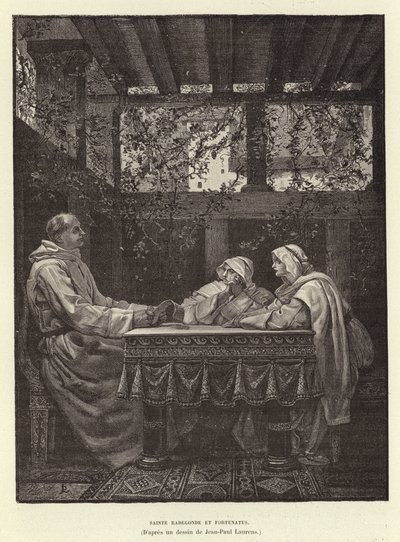 Sainte Radegonde och Fortunatus St Radegund och poeten Venentius Fortunatus, 600-talet (gravyr) av Jean Louis Hamon